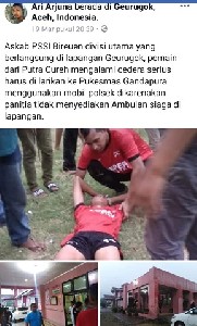 Askab PSSI Bireuen Tak Sediakan Ambulance saat Insiden Kecelakaan Pemain